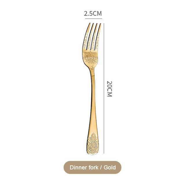 1/2/4/8/24 Pcs Gold Luxury Cutlery Sets Fork Spoon Knife Silverware Kit Vintage Carved Tableware Set European Dinnerware