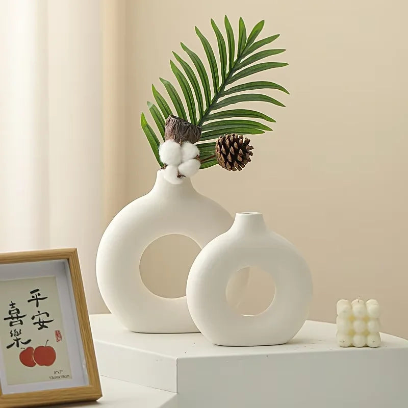 1pc Imitation Ceramic Pure White Vase Decorative Vasen Single Branch Flower Arranging Ornament New Design Flowerpot Table Decor