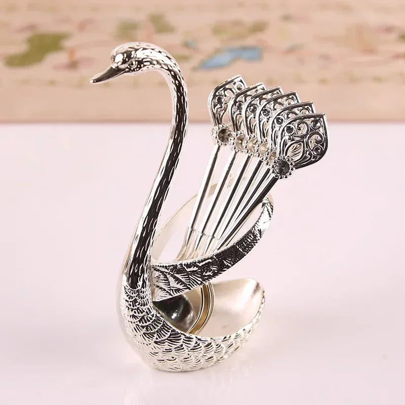 European Swan Tableware Holder Stainless Steel Spoon and Fork Base Elegant Utensil Stand Home Decor and Kitchen Organization