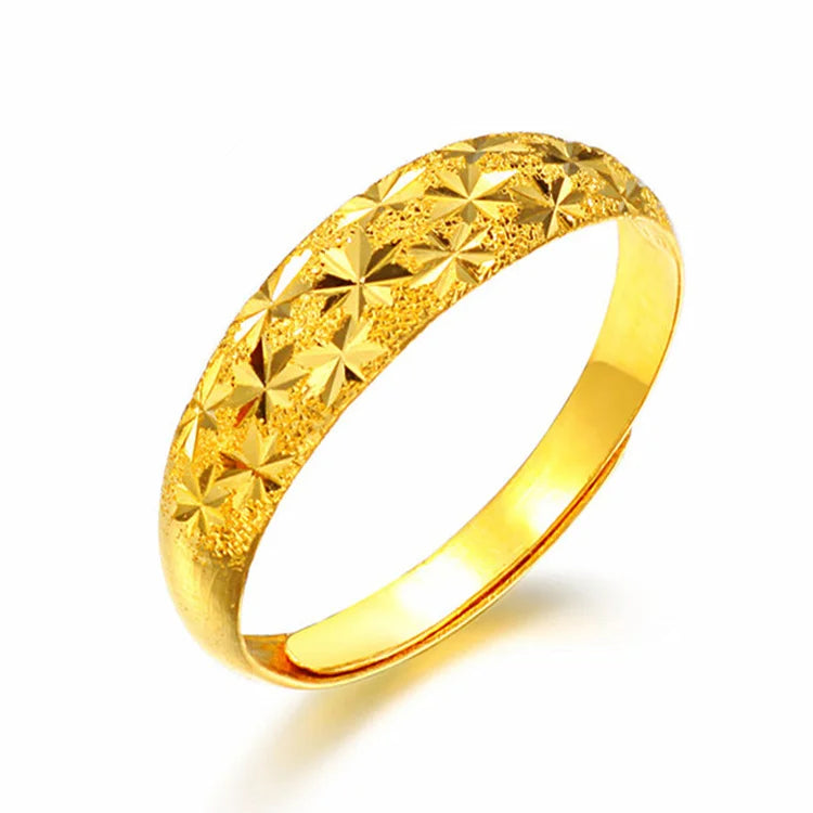 UMQ 24K Pure Plated Real 18k Yellow Gold 999 24k Plain Smooth Face Personality Money Seeking Couple Ring for Men and Women Coupl