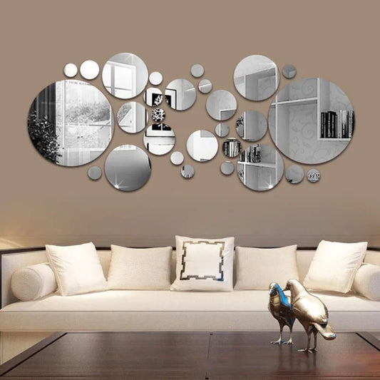 32pcs Modern Acrylic Mirror Wall Stickers 3D Home Decor DIY Art Ornaments Wall Sticker Living Room Bathroom Bedroom Decoration