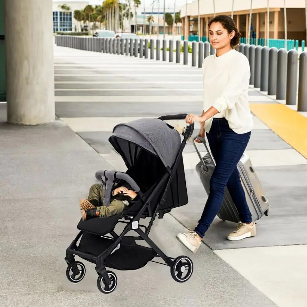 hibobi Baby Stroller,Lightweight Stroller for travel,Easy To Fold,Airplane Friendly,for Age 0-3, Grey