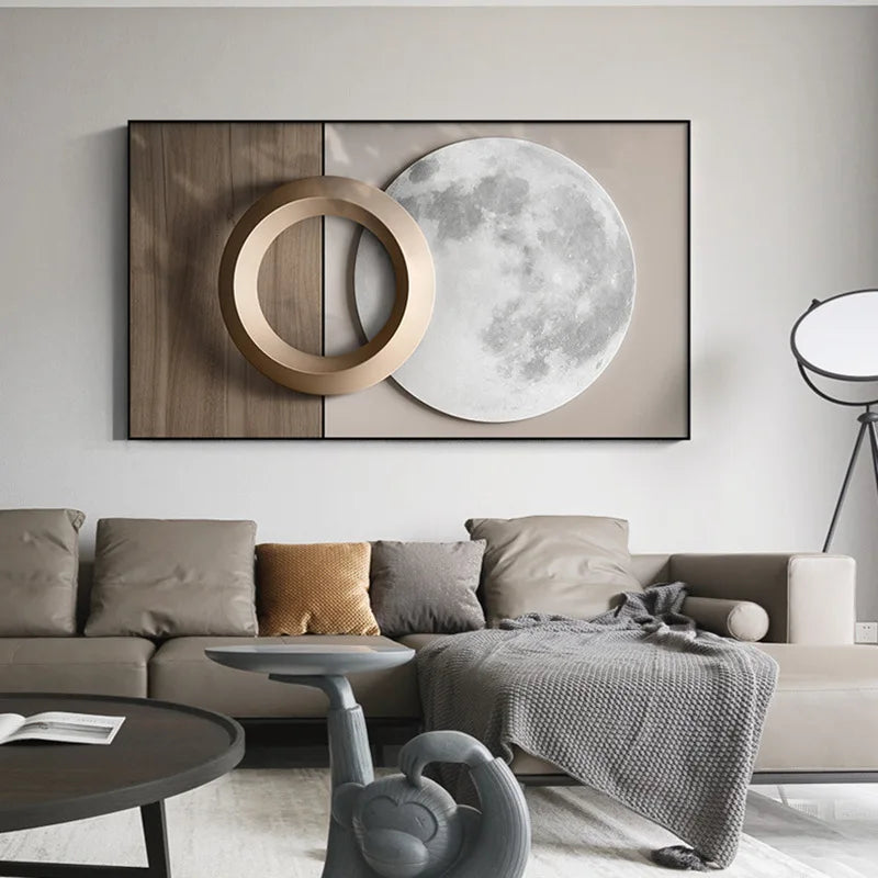 Modern Luxury Moon Canvas Painting Wall Art Abstract Geometry Golden Posters and Prints for Living Room Home Decoration No Frame