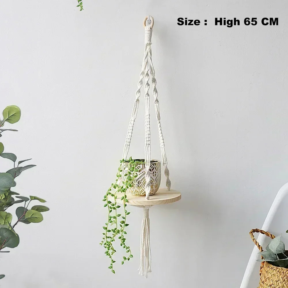 Wooden Rope Swing Wall Hanging Plant Flower Pot Tray Mounted Floating Wall Shelves Nordic Home Decoration Mored Simple Design