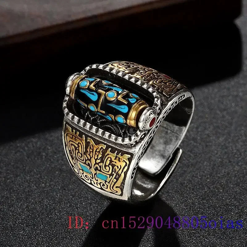 925 Silver Turquoise Tianzhu Ring Talismans Charm Amulet Jewelry Designer Luxury Gemstones Natural Fashion Women Jade