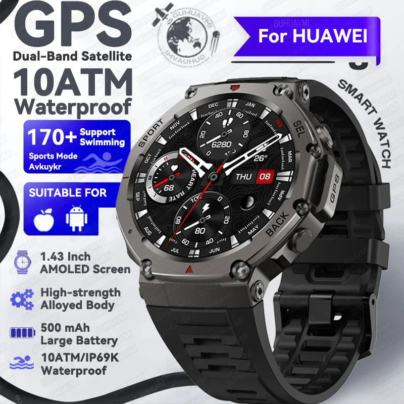 2025 NEW GPS Smart Watch For Men 5ATM IP69K Waterproof Smartwatch Compass Altimeter Barometric 1.43'' AMOLED Screen Mens Watches