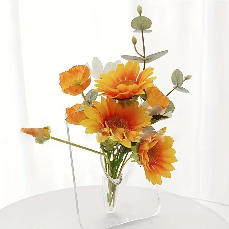 Acrylic Transparent Picture Frame Vase - Waterproof Modern Art Centerpiece, Unique Decorative Room Desk Vase for Living Room, Be