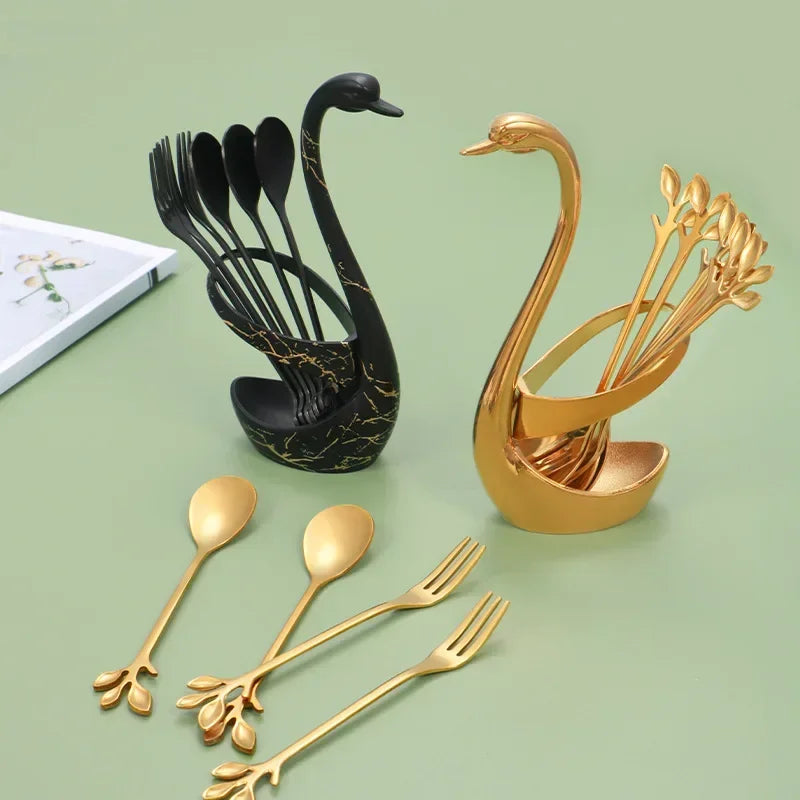 European Swan Tableware Holder Stainless Steel Spoon and Fork Base Elegant Utensil Stand Home Decor and Kitchen Organization