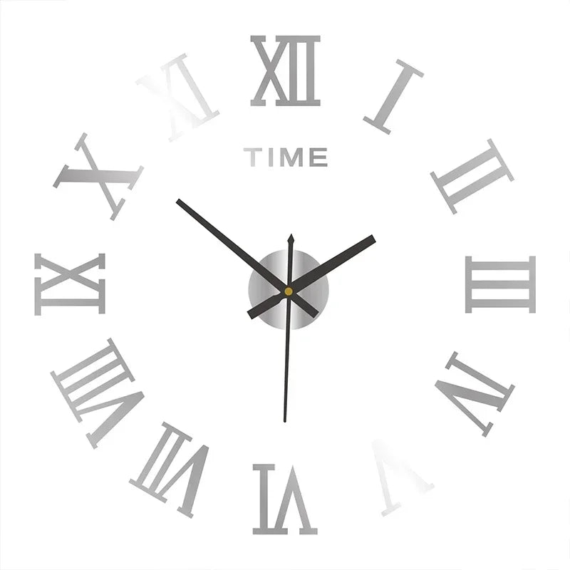 Large Size 3D DIY Silent Wall Clock Black/Gold/Silver Simple Modern Punch-Free Wall Sticker Clock