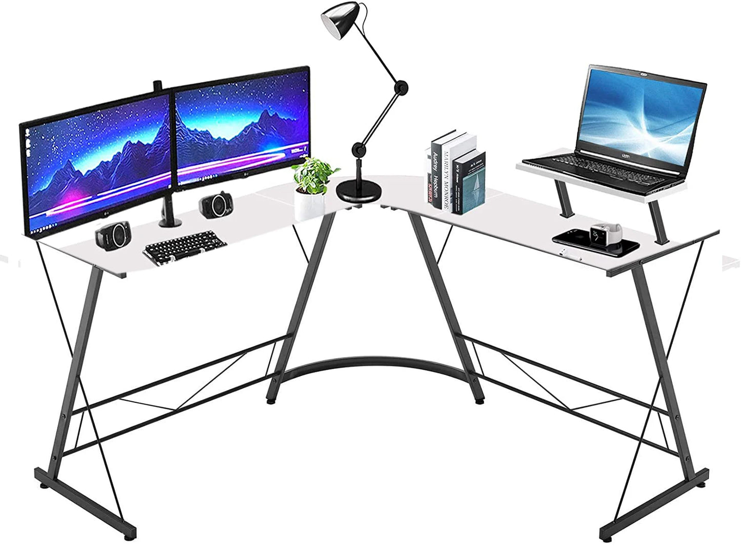 L Shaped Gaming Desk Computer Corner Desk Home PC Desk, Office Writing Workstation with Large Monitor Stand