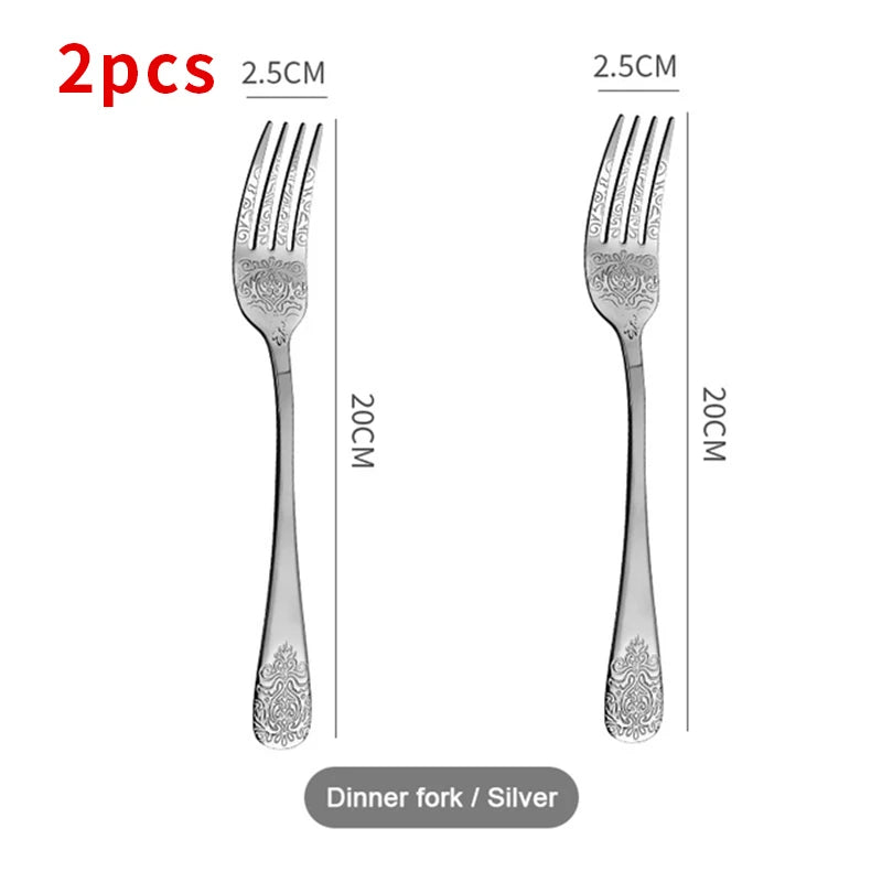 1/2/4/8/24 Pcs Gold Luxury Cutlery Sets Fork Spoon Knife Silverware Kit Vintage Carved Tableware Set European Dinnerware