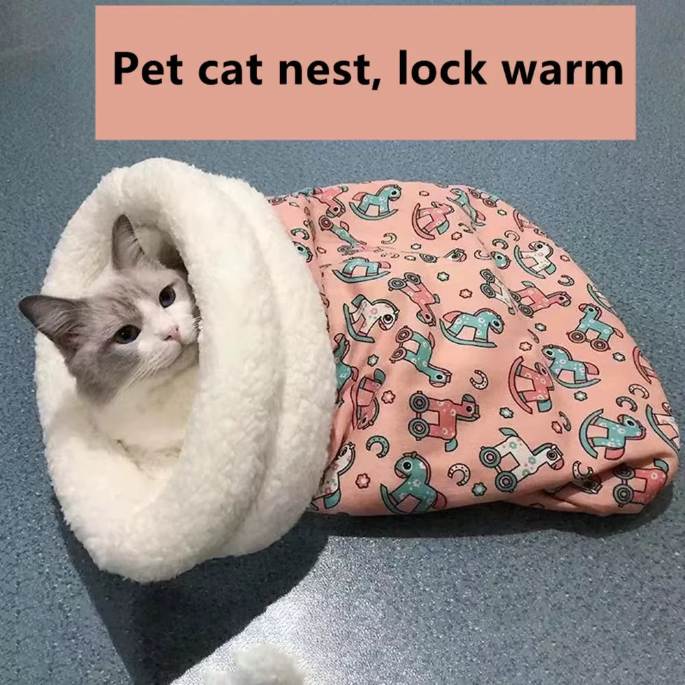 Cat Sleeping Bag Soft winter Fluffy Feel Thickened Pet Pocket Type Quilt Bed Kitten Puppy Soft Comfortable Nest Pet Supplies