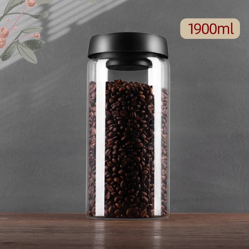 PARACITY Vacuum Sealed Tank Coffee Bean Glass Sealed Jar Household Moisture-proof Air Extraction Airtight Container Coffee Set