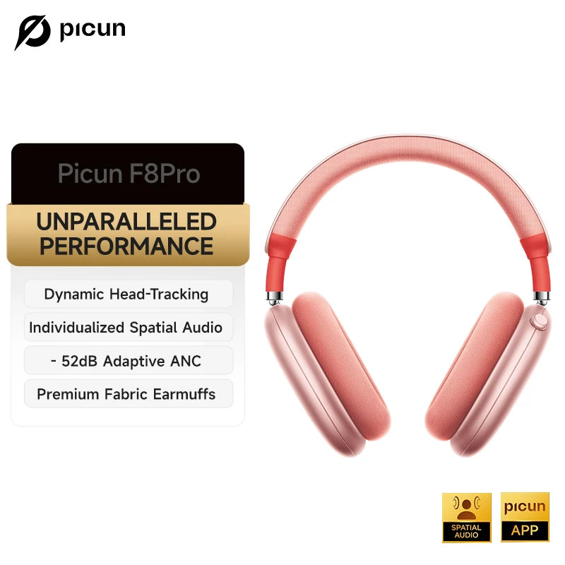 Picun F8 Pro ANC Wireless Headphones Head Tracking 3D Spatial Audio -52dB ANC HIFI Bluetooth Headset ENC HD Mic Low-Latency APP