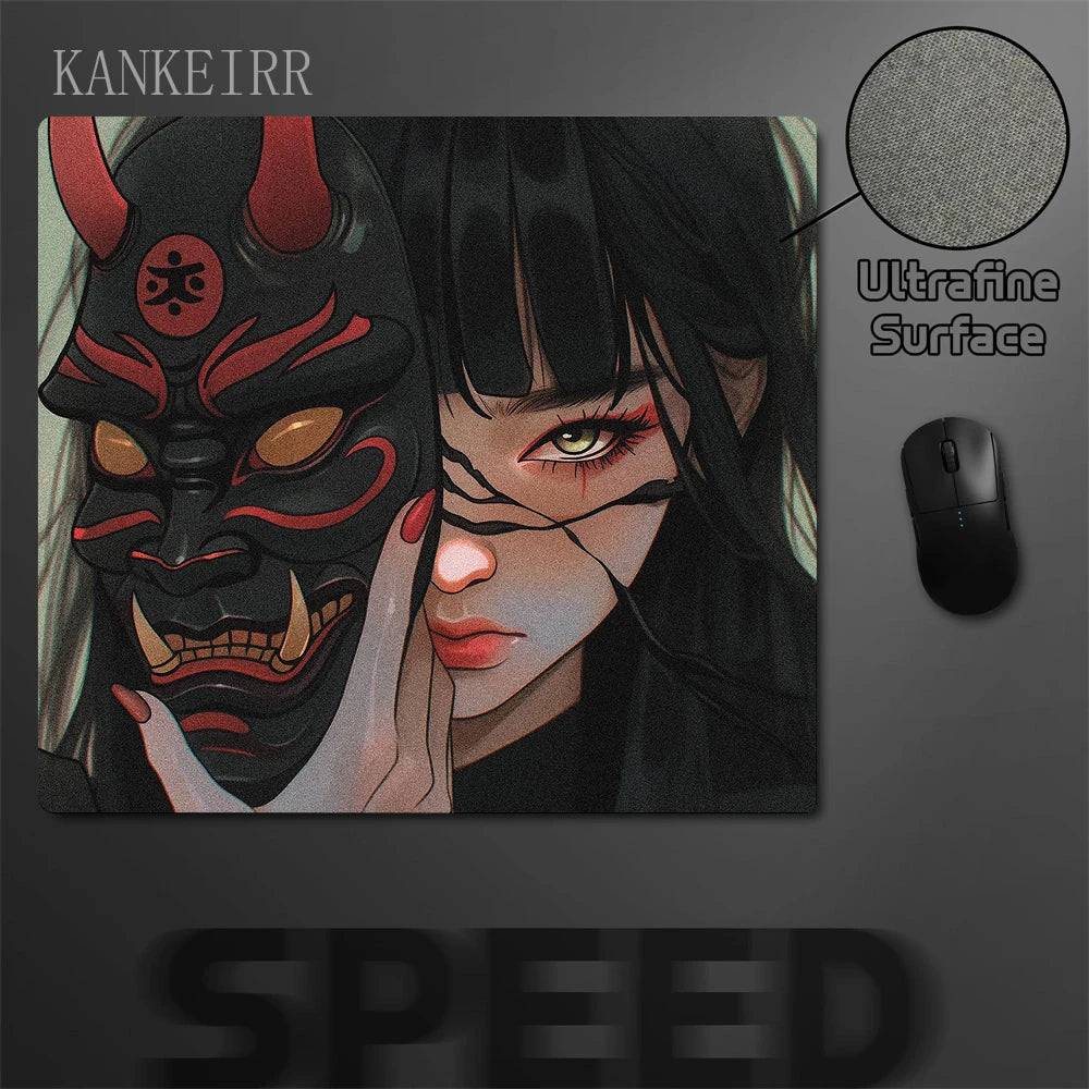 Japanese Oni Mask Girl Control Mousepad XXL Mouse Pad Electronic Sports Keyboard Pads Gaming Setup Accessories Mouse Mat 40x45