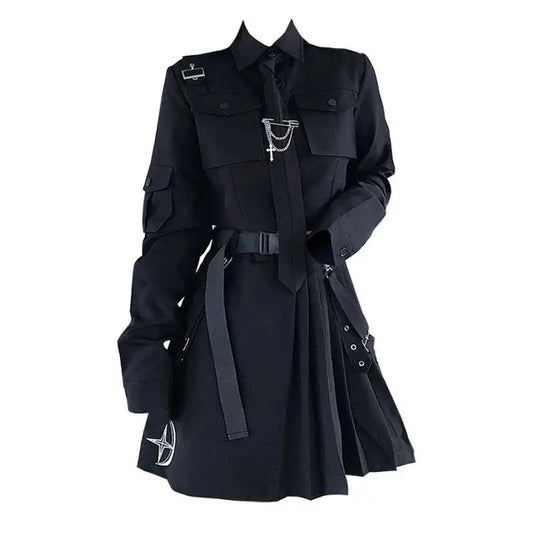 Spring Harajuku Streetwear Two-Piece Skirt Spring Oversize Punk Chain Ribbon Skirts Women 2 Piece Suit For Female