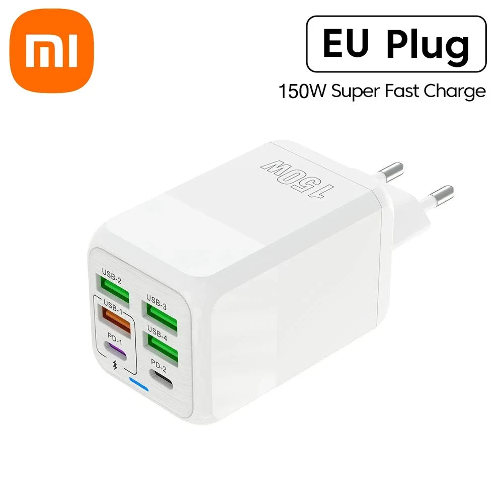 Xiaomi 150W Super Fast Charger USB Type-C 6Ports Quick Charging USB Phone Charger Adapter For iPhone Samsung Xiaomi Wall Charger