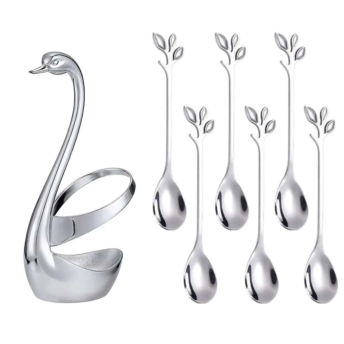 European Swan Tableware Holder Stainless Steel Spoon and Fork Base Elegant Utensil Stand Home Decor and Kitchen Organization