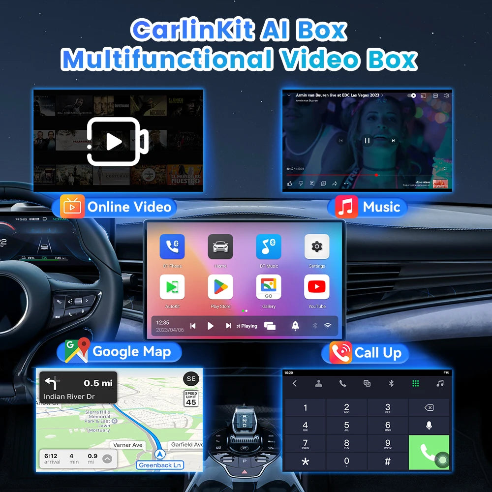 محول CarlinKit Android TV Box اللاسلكي لـ Android Auto وCarplay AI Box ومتجر Play المدمج لـ Youtube وNetflix وتوصيل تلقائي سريع