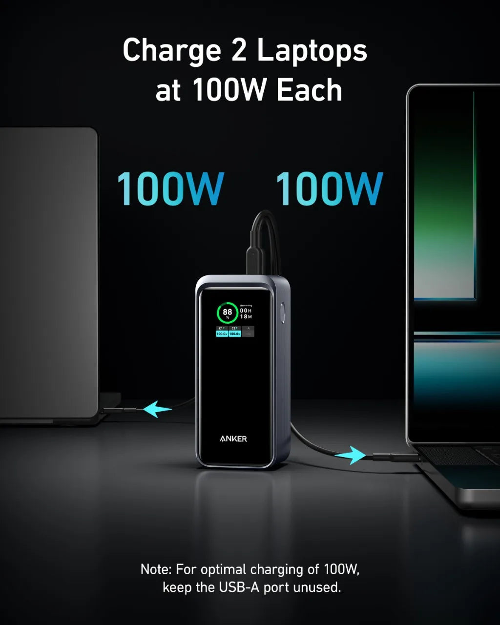 باور بانك Anker Prime 735 بسعة 20000 مللي أمبير في الساعة وشاحن محمول بقوة 200 وات و20 كيلو وات وبطارية احتياطية بسعة كبيرة 20000 مللي أمبير في الساعة