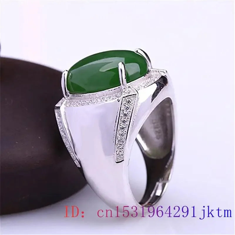 Green Jade Ring Men Zircon Fashion Crystal Charm Gifts Amulet Gemstone 925 Silver Natural Chalcedony Women Jewelry