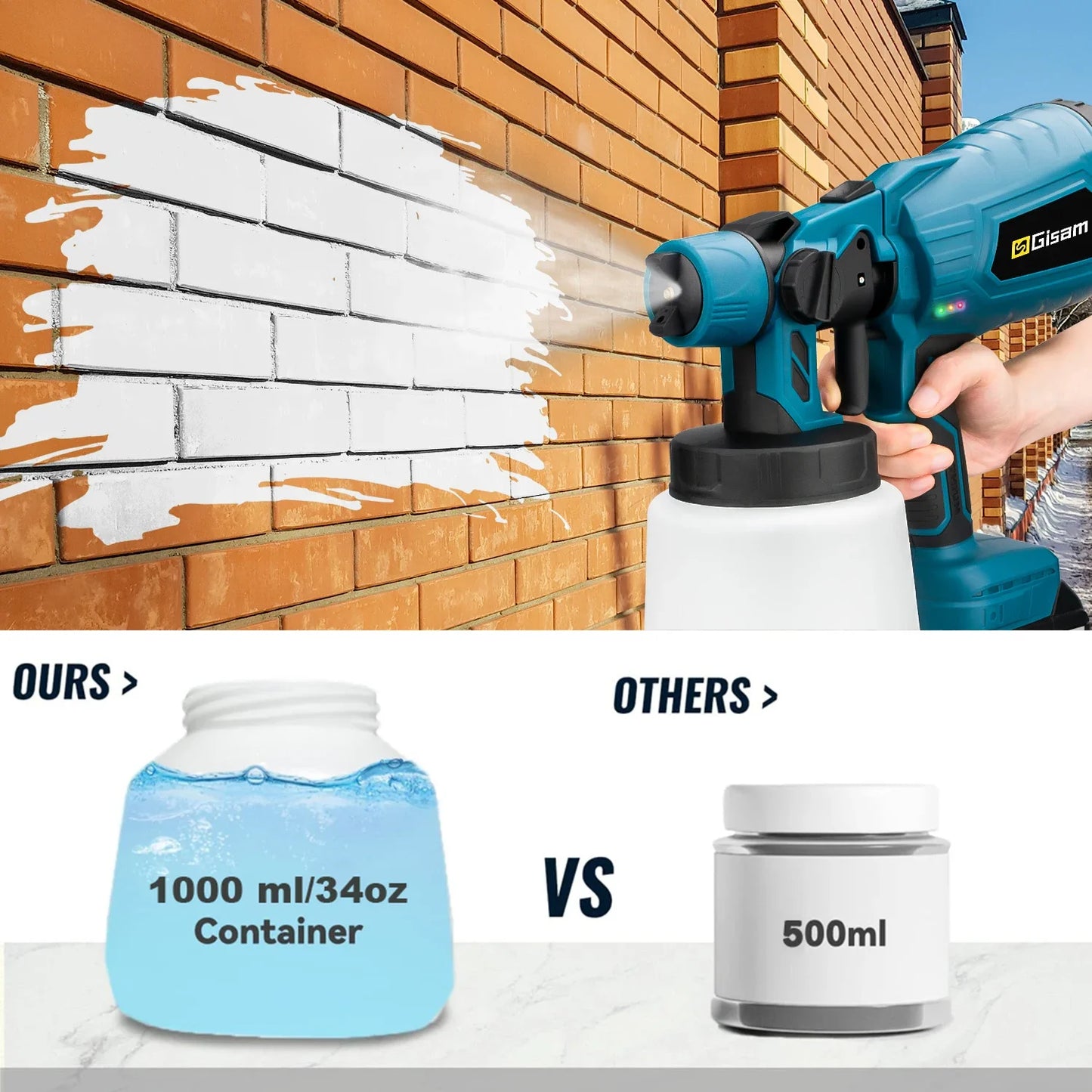 Gisam 1000ML Electric Spray Gun Home Cordless Paint Sprayer HVLP Auto Furniture Steel Coating Airbrush For Makita 18V Battery