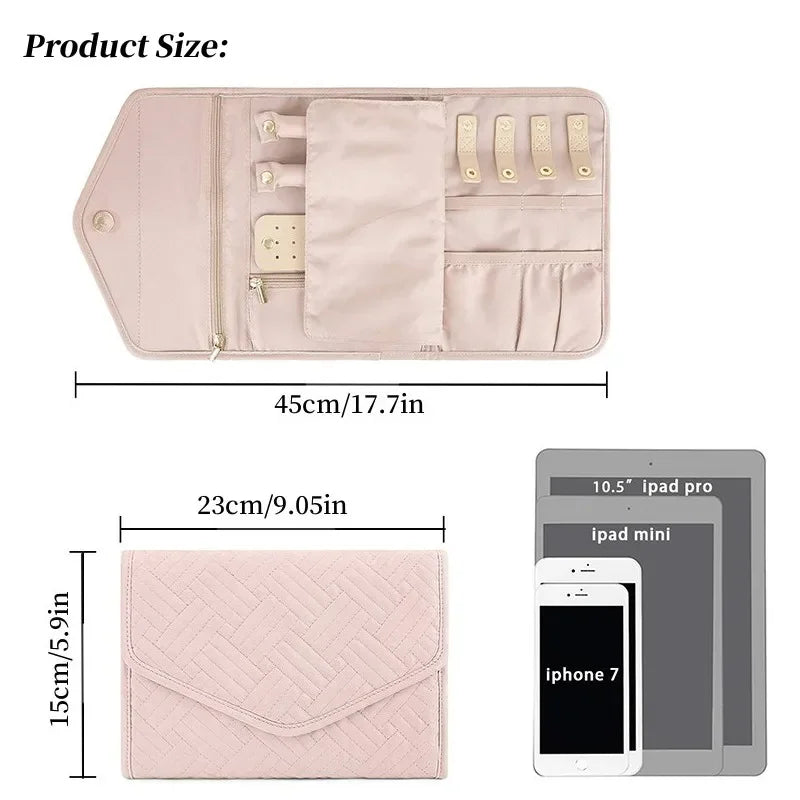 Foldable Fashion Portable Jewelry Bag, Large Womens Travel Jewelry Roll, Necklace Earring Ring Jewellery Display Storage Bag