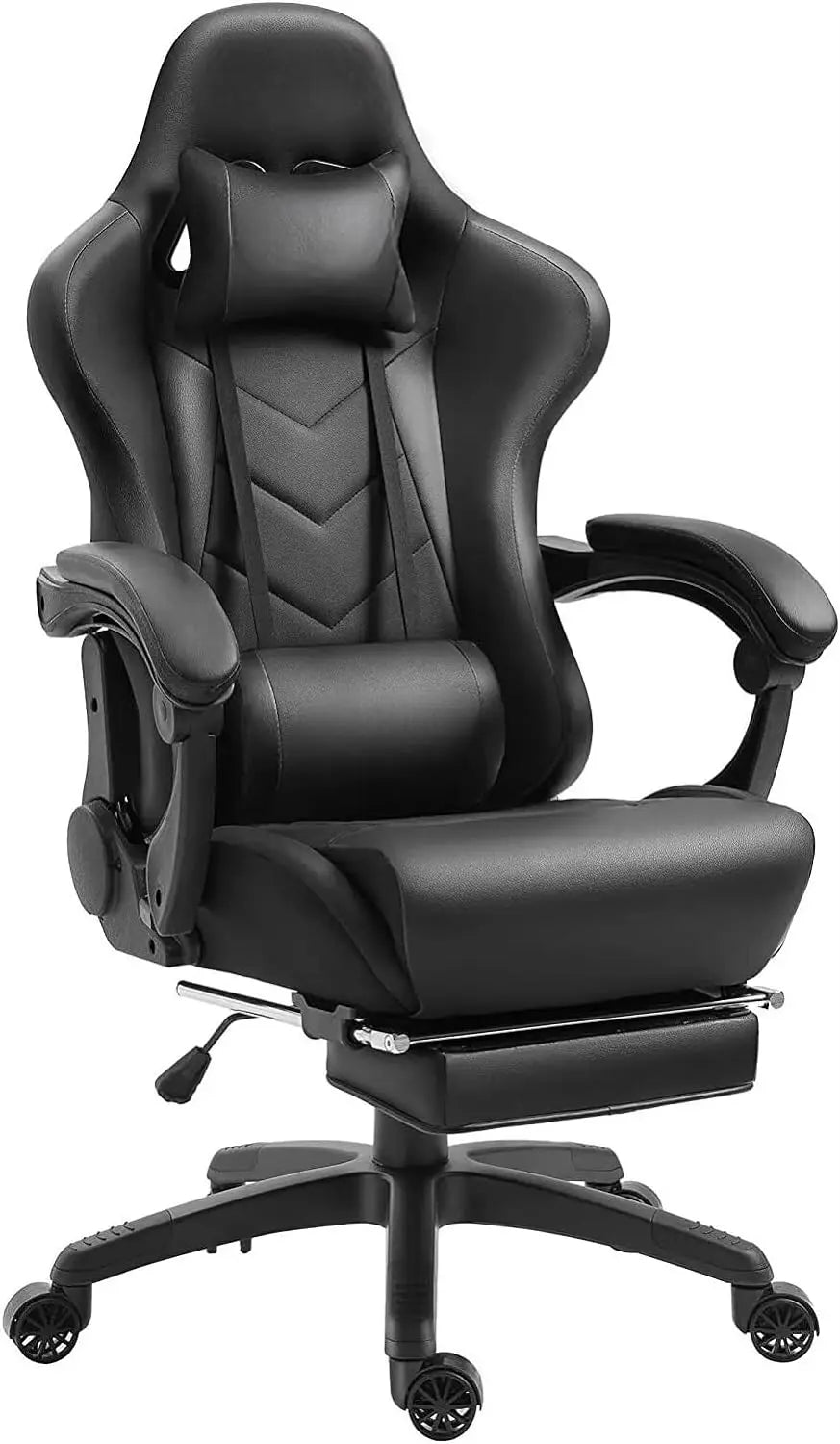 ﻿  Leather Office Gaming Chair with Ergonomic and Lumbar Support Retractable Footrests Silent Casters