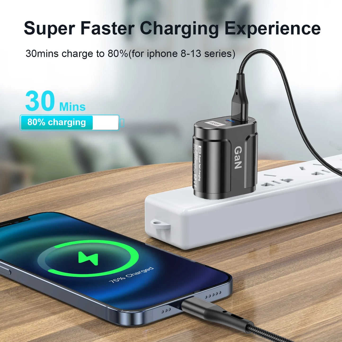 USLION 65W GaN USB Charger AU EU US UK Plug Fast Charging Tablet Laptop USB C Quick Charge QC 3.0 Mobile Phone Charger Travel