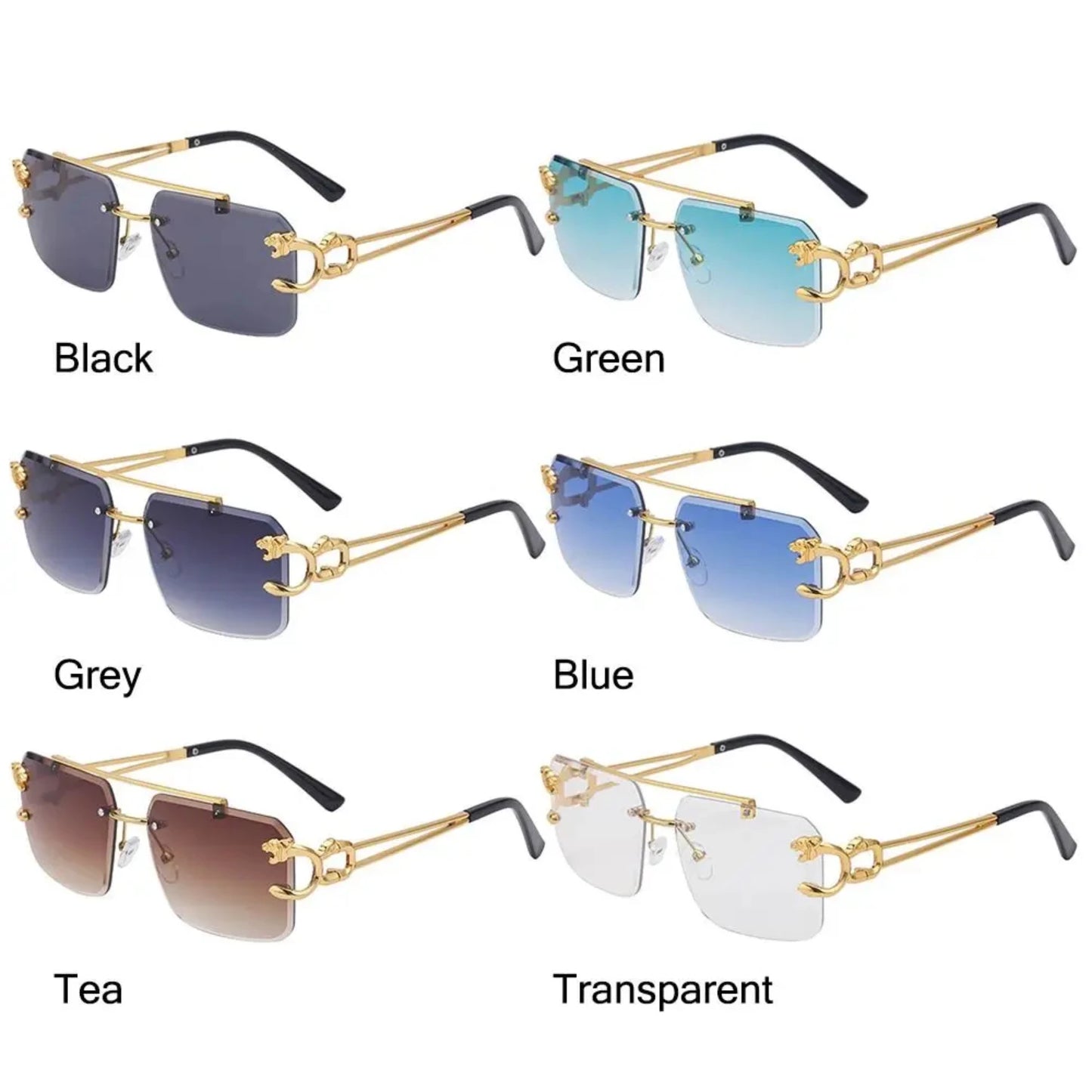 Retro Cheetah Decoration Rimless Sunglasses  Women Men Metal Steampunk Sun Glasses Frameless Fashion Shades UV400 Eyewear Gafas