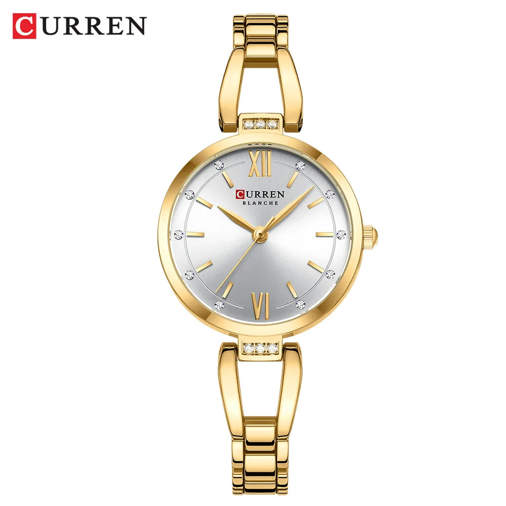 CURREN Luxury Hight Quality Quartz Watch Fashion Charming Rhinestones Stainless Steel Band Women's Wristwatches