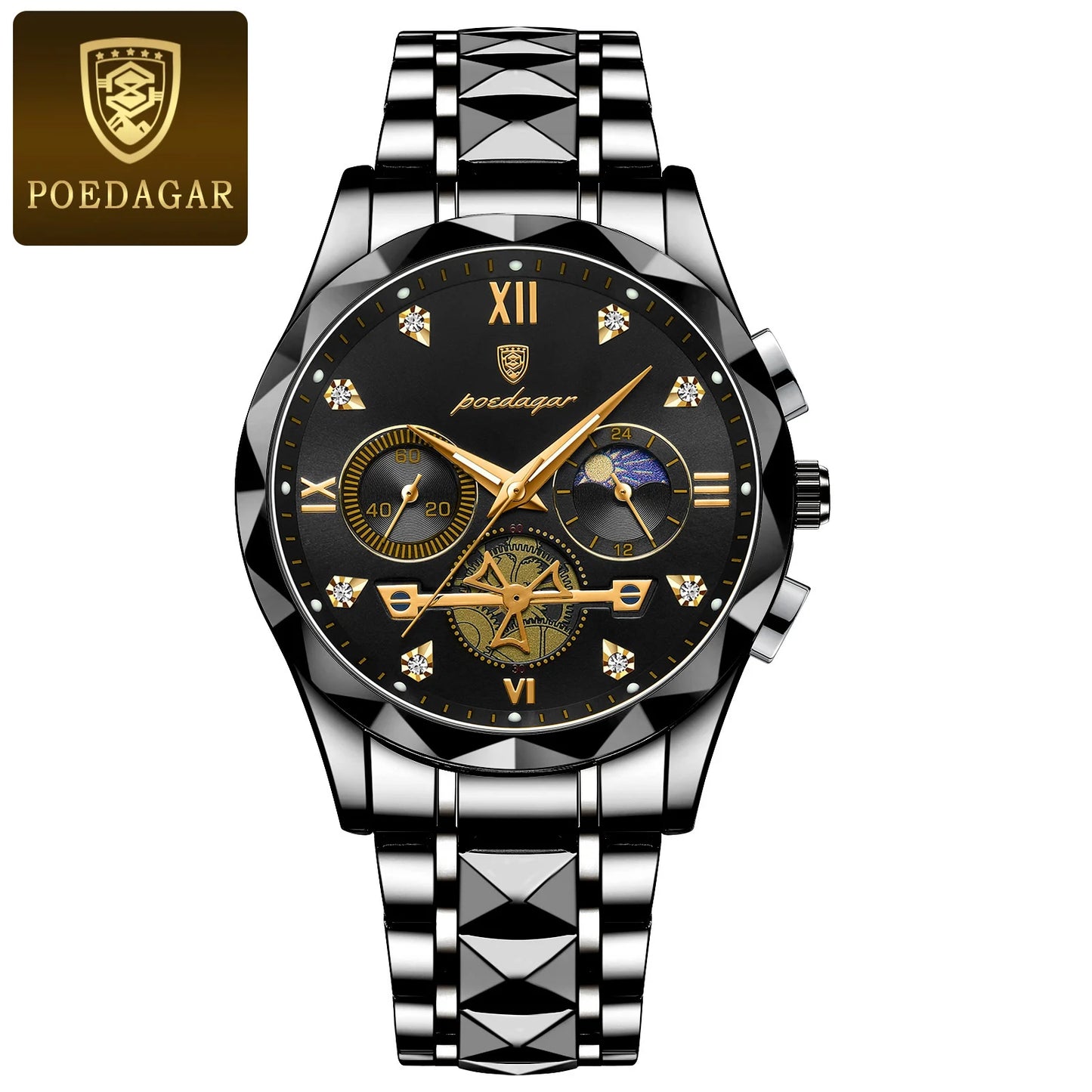 POEDAGAR Luxury Man Wristwatch Waterproof Luminous Chronograph Watch for Men Stainless Steel Men's Quartz Watches reloj hombre