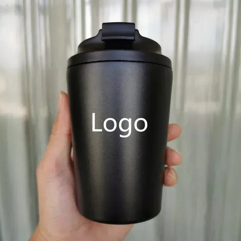 Vacuum Flasks Customized Logo Cup Coffee Mug Car Insulated Water Bottle Travel Stainless Steel Drinking Kettle 360ml 12oz