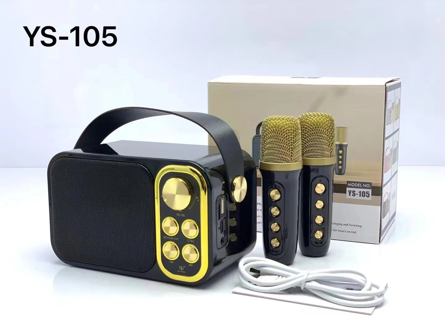 YS-105 10W Rechargeable Dual Mic Microphone Karaoke Palm KTV Handheld Speaker Wireless Soundbox Gold