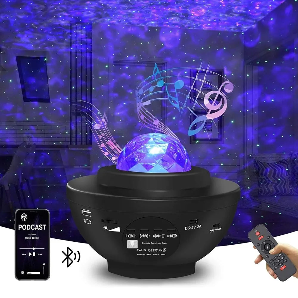 Starry Projector  Night Light with Ocean Wave Music Speaker Nebula Cloud Ceiling Lamp  Decoration Birthday Gifts Party Festival