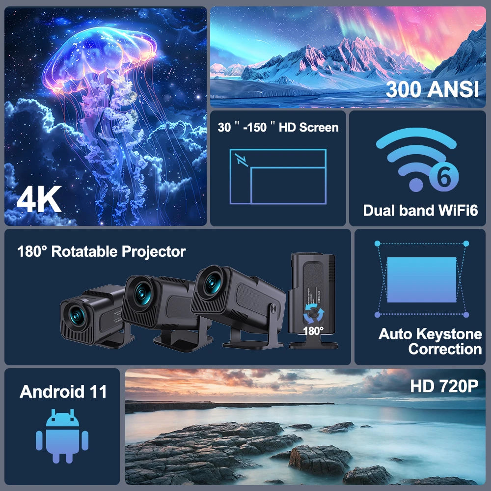 جهاز عرض صغير Velec HY320 محدث بدقة 4K يعمل بنظام Android 11 وWiFi 6 وBT 5.0 Allwinner H713 للمنزل والاستخدام الخارجي، جهاز عرض محمول HY320 MINI