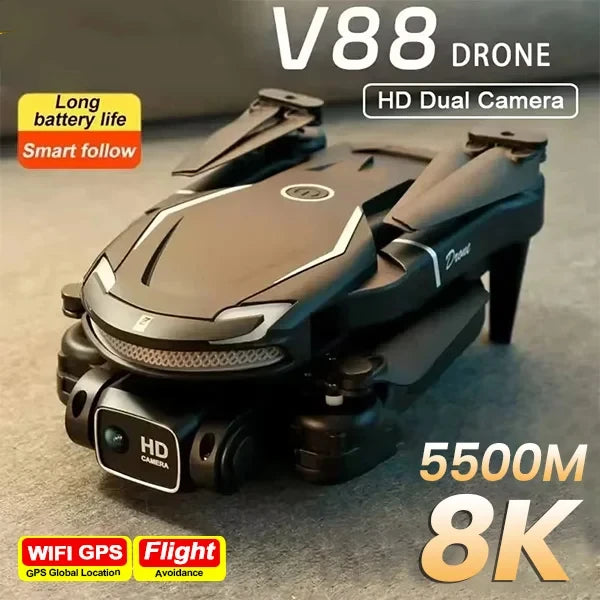 طائرة بدون طيار V88 8K 5G GPS احترافية عالية الدقة للتصوير الجوي مع جهاز تحكم عن بعد وكاميرا مزدوجة عالية الدقة وطائرة رباعية المراوح للعب بدون طيار لـ Xiaomi