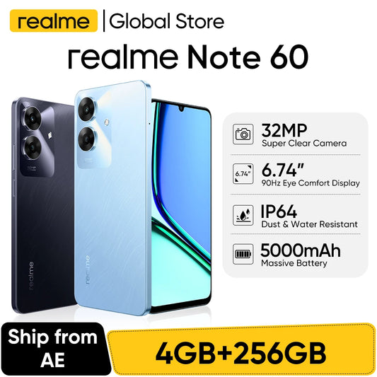 realme Note 60 6.74'' 90Hz Display Phone 32MP Super Clear Camera 5000mAh IP64 Waterproof Drop Resistant All-round Protection