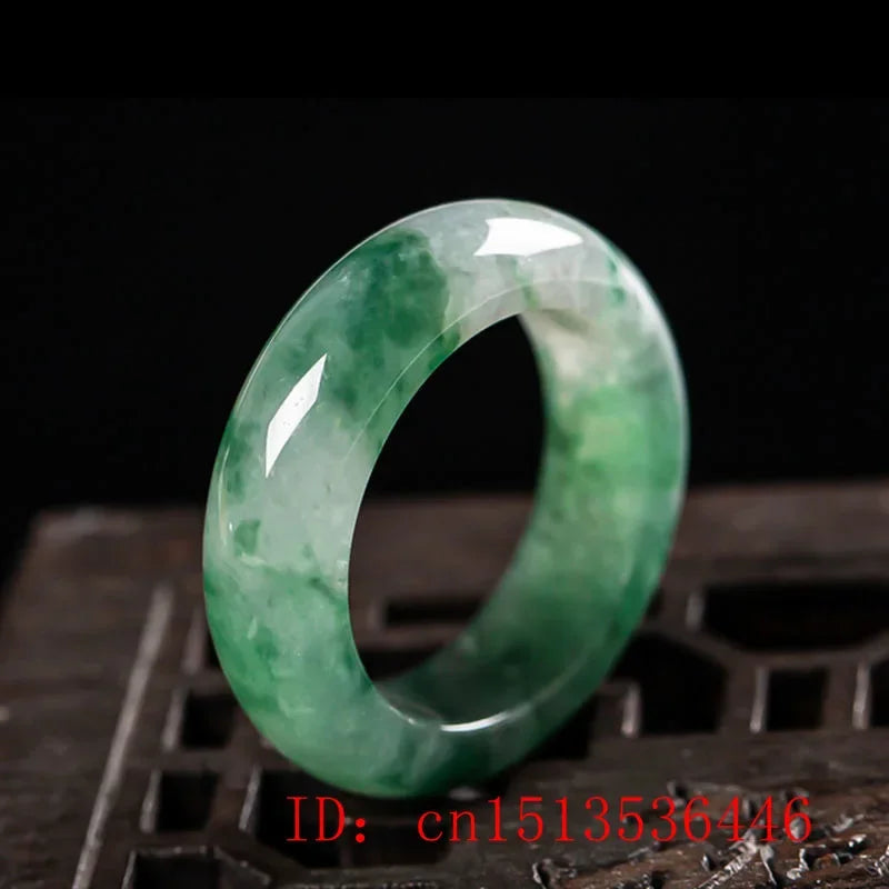 Natural Green Hetian Jade Floating Flower Ring Chinese Jadeite Amulet Fashion Charm Jewelry Hand Carved Crafts Gifts Women Men