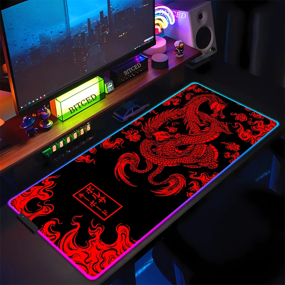 XXL RGB Gaming Mouse Pad New Dragon Cool Desk Mat HD Gamer Luminescence Large LED Light Micepad PC Computer Carpet with Backlit