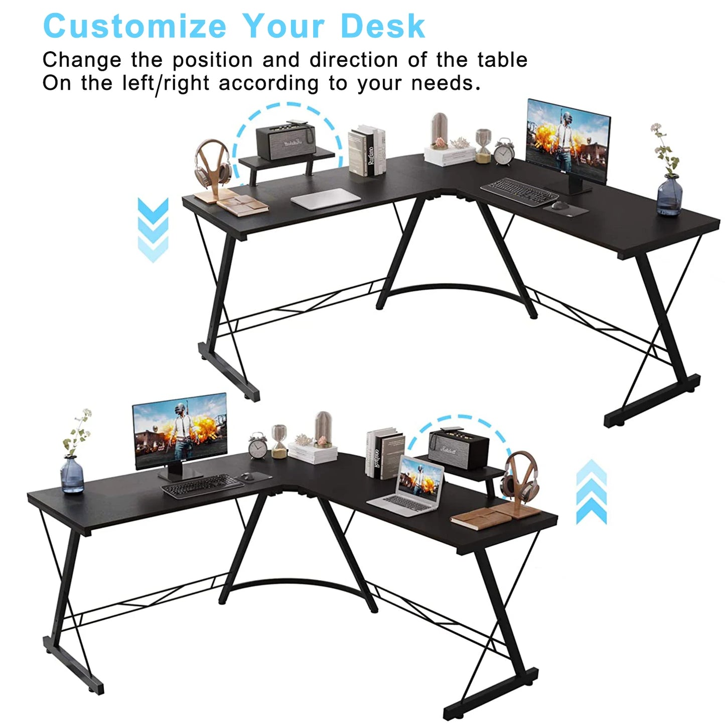 L Shaped Gaming Desk Computer Corner Desk Home PC Desk, Office Writing Workstation with Large Monitor Stand