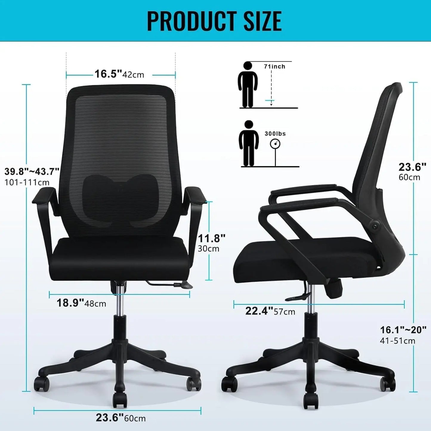 Upgrade Ergonomic Office Chair,Swivel Computer Desk Chair,High Back Mesh Mesh Breathable Desk Chair Lumbar Support,Black