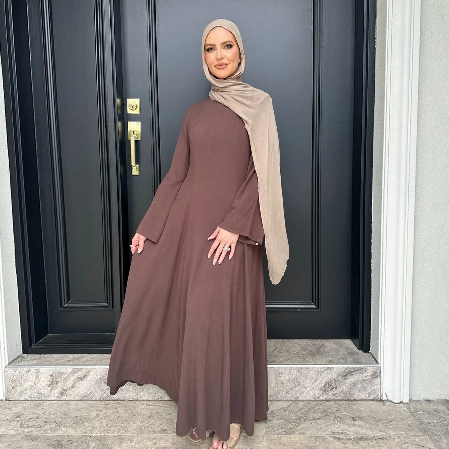 2025 New Muslim Dress for Women Dubai Turkey Abaya Solid Color Back Strap Adjustment Dresses Islam Modest Robe Islamic Clothing