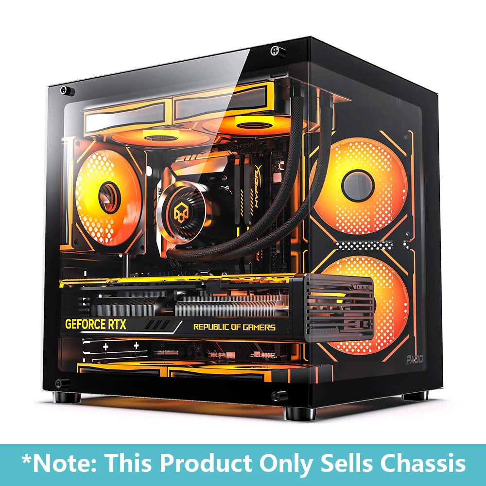 PADO YL M-ATX Gaming PC Case Desktop 270° Sea View Room Computer Case Without A-pillar Double-Sided Transparent PC Gamer Cabinet