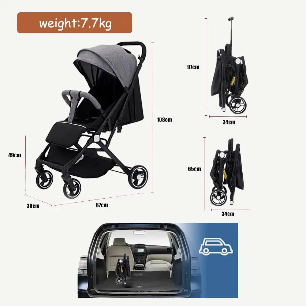 hibobi Baby Stroller,Lightweight Stroller for travel,Easy To Fold,Airplane Friendly,for Age 0-3, Grey