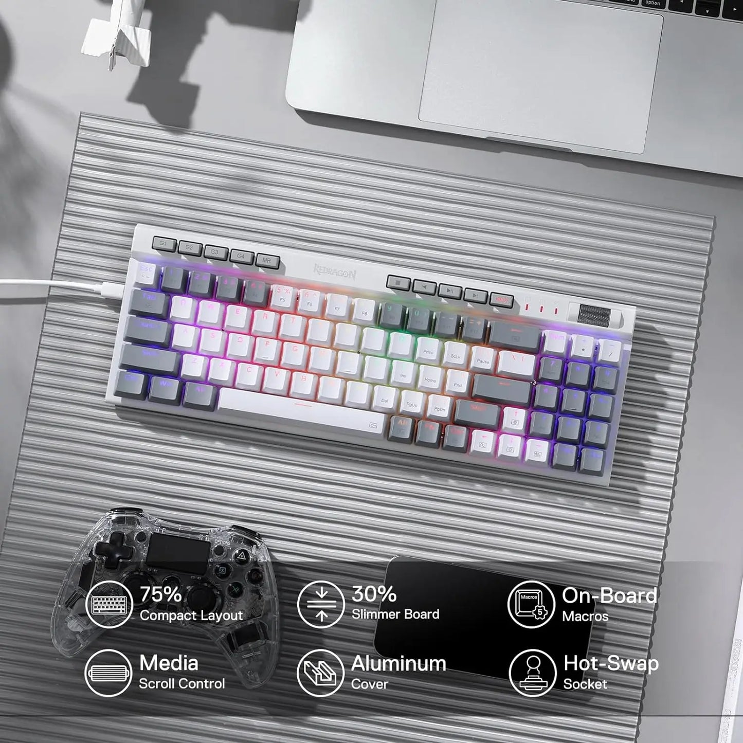 لوحة مفاتيح الألعاب الميكانيكية السلكية Redragon K655 75% RGB، 78 مفتاحًا، لوحة مفاتيح ميكانيكية سريعة التبديل، مفتاح خطي أحمر هادئ