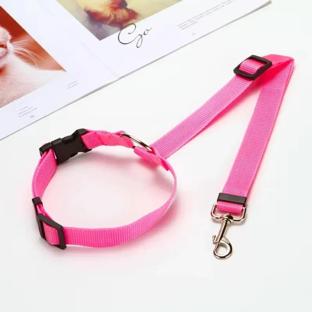 Solid Color Two-in-one Pet Car Seat Belt Nylon Lead Leash Backseat Safety Belt Adjustable Dogs Harness Collar Pet Accessories