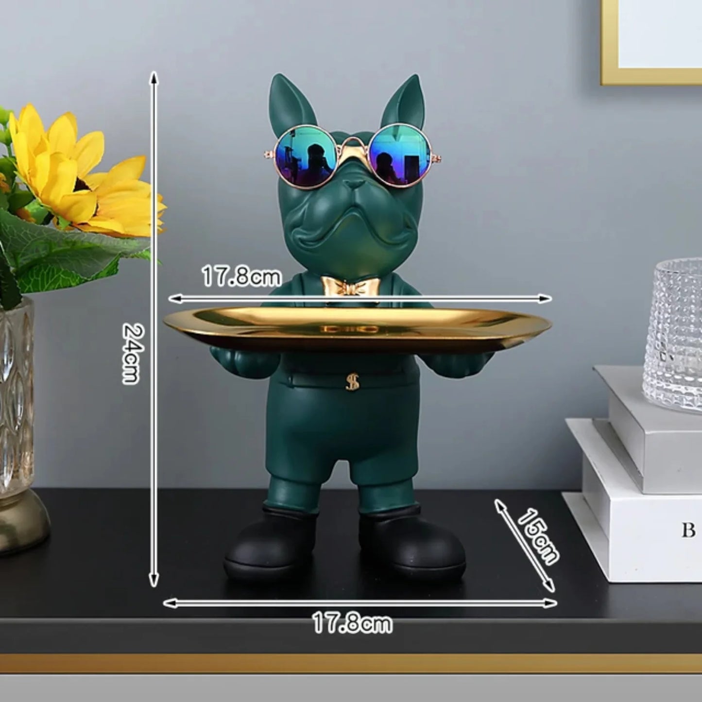 Metal Tray Dog Statue Decoration, Animal Figurine for Living Room Bedroom Decor - Resin Sculpture Ornaments and Home Decoration