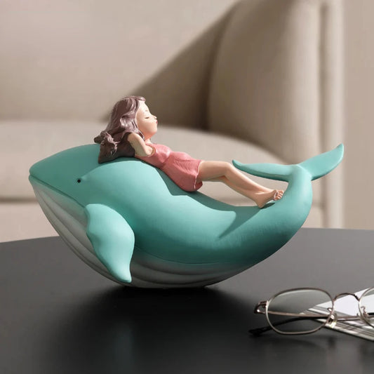 Figurine Whale Girl Statue Nordic Resin  Modern Figurines For Interior Living Room Office Aesthetic Room Decor Gift