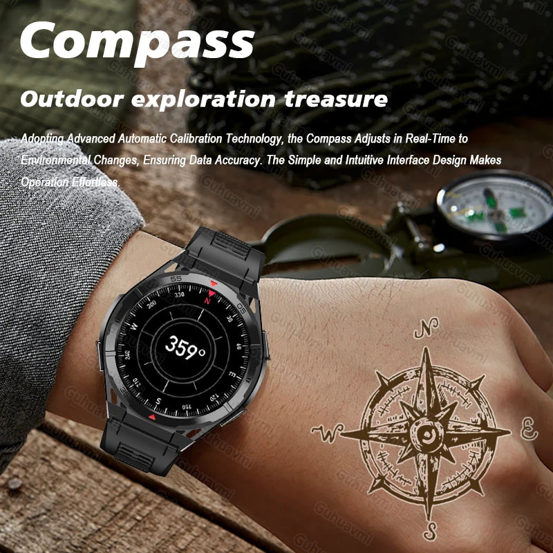 2025New for HUAEWI Military Grade GPS Smartwatch 150+Sport Mode BT Call 10ATM Waterproof Compass Health Monitoring for Men Watch